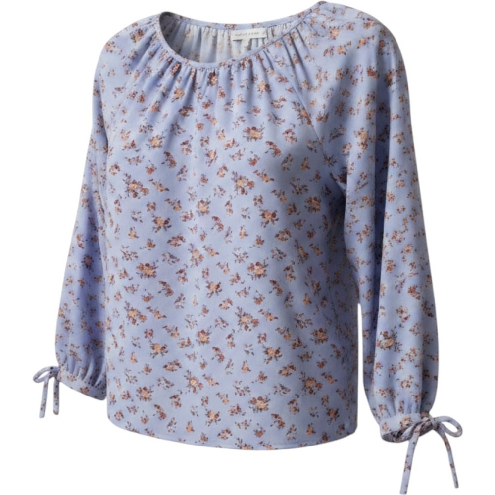 GB Girls XL Blue Floral Peasant Blouse 3/4 Tie Sleeve Scoop Neck Top